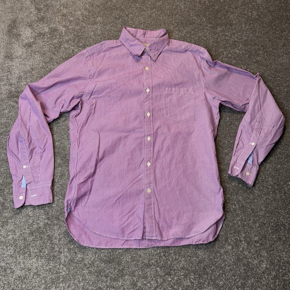 J.Crew‎ 2-Ply Cotton Shirt Medium M Red White Stripe Long Sleeve Button-Up Comfy